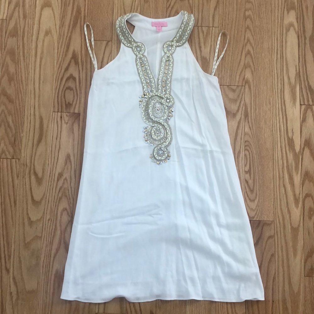 Lilly Pulitzer White Gold Dress XXS Bridal Bride Bridal Shower